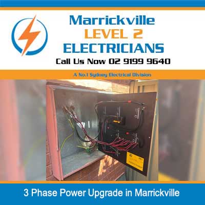 3 phase power upgrade with open electrical meter box with internal wiring in Marrickville