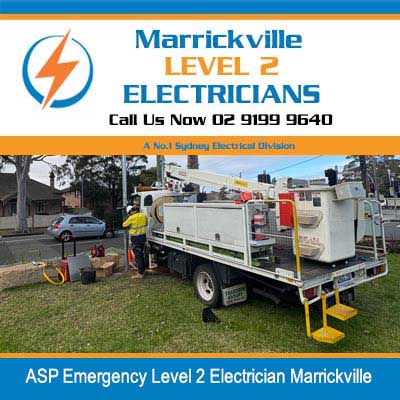 ASP emergency level 2 electrician service truck with elevated work platform parked in Marrickville